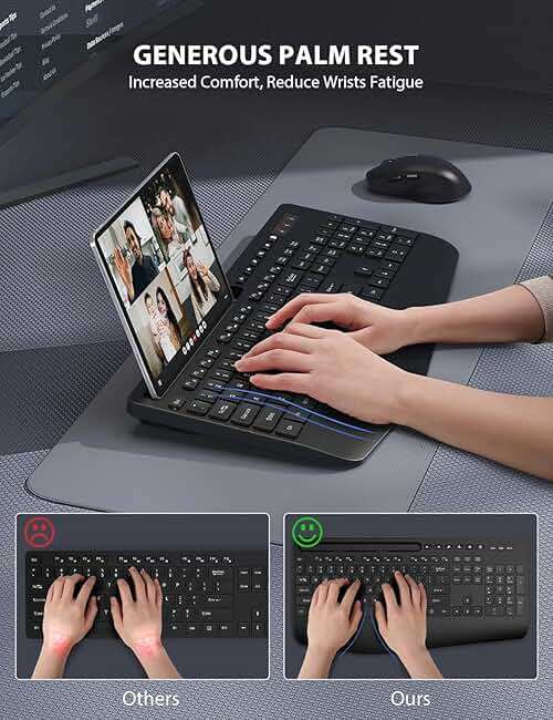 Wireless Keyboard and Mouse Combo - Full-Sized Ergonomic Keyboard with Wrist Rest, Phone Holder, Sleep Mode, 2.4G Quiet Keyboard for PC Laptop, Complete Work Setup for Office or Home -Trueque KM23 - Image 2