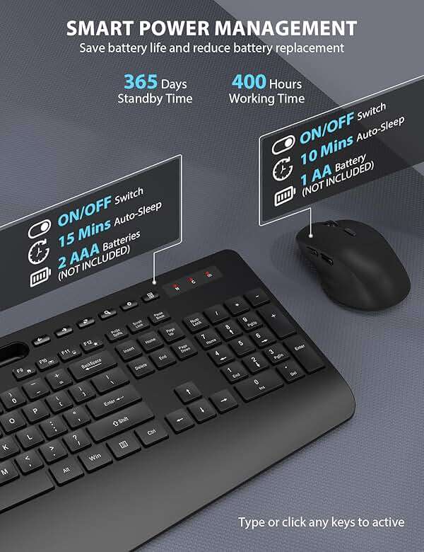 Wireless Keyboard and Mouse Combo - Full-Sized Ergonomic Keyboard with Wrist Rest, Phone Holder, Sleep Mode, 2.4G Quiet Keyboard for PC Laptop, Complete Work Setup for Office or Home -Trueque KM23 - Image 5