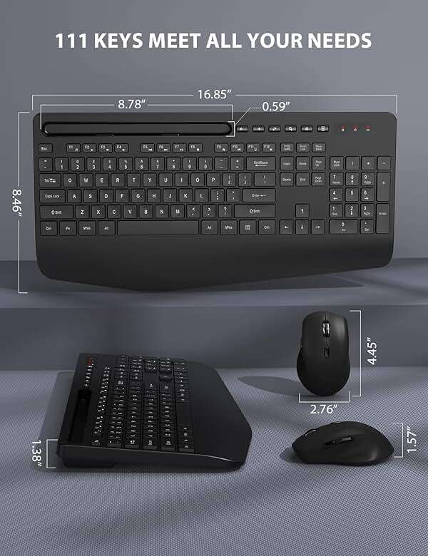 Wireless Keyboard and Mouse Combo - Full-Sized Ergonomic Keyboard with Wrist Rest, Phone Holder, Sleep Mode, 2.4G Quiet Keyboard for PC Laptop, Complete Work Setup for Office or Home -Trueque KM23 - Image 7