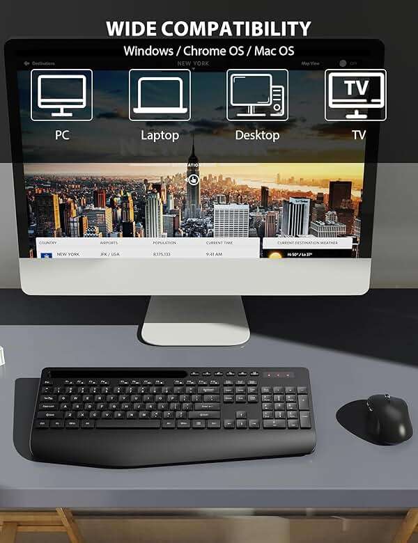 Wireless Keyboard and Mouse Combo - Full-Sized Ergonomic Keyboard with Wrist Rest, Phone Holder, Sleep Mode, 2.4G Quiet Keyboard for PC Laptop, Complete Work Setup for Office or Home -Trueque KM23 - Image 9