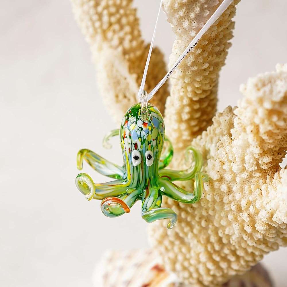 2'' Art Glass Octopus Coastal Hanging Ornament Blown Glass Sea Animal Pendant Collection for Christmas Tree & Beach Holiday Decoration - Image 5