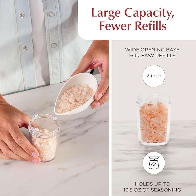 Urban Noon Gravity Salt and Pepper Grinder Set - Battery Operated Stainless Steel Mills with Light (2 Grinders) - Automatic One Handed Operation - Electric Adjustable Shakers - Ceramic Grinders - Image 7