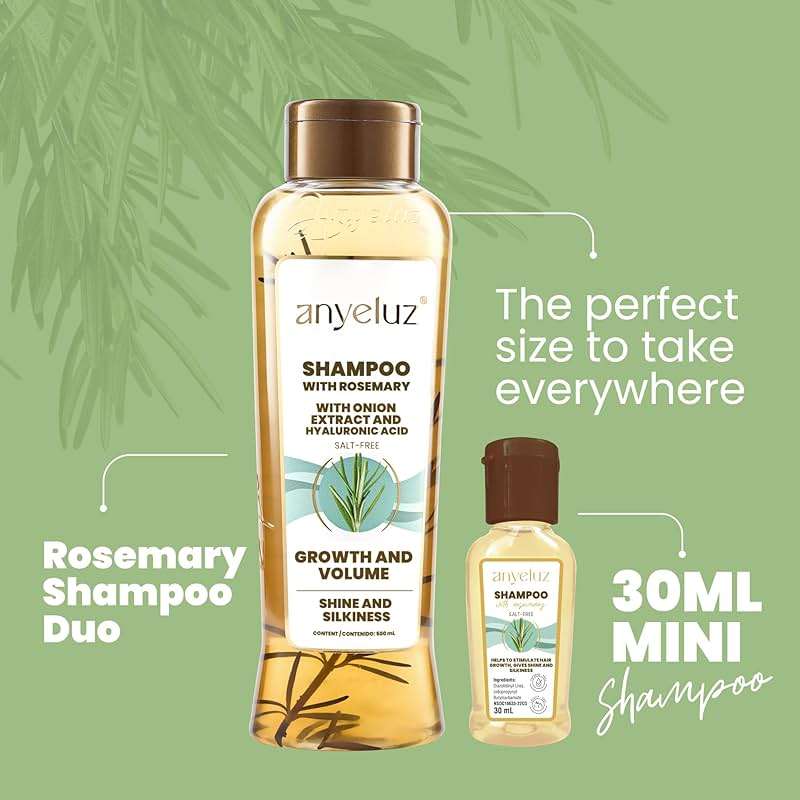 ANYELUZ Kit Duo Rosemary Shampoo + Mini Travel Size, With Onion Extract, Hyaluronic Acid and Rosemary - Image 5