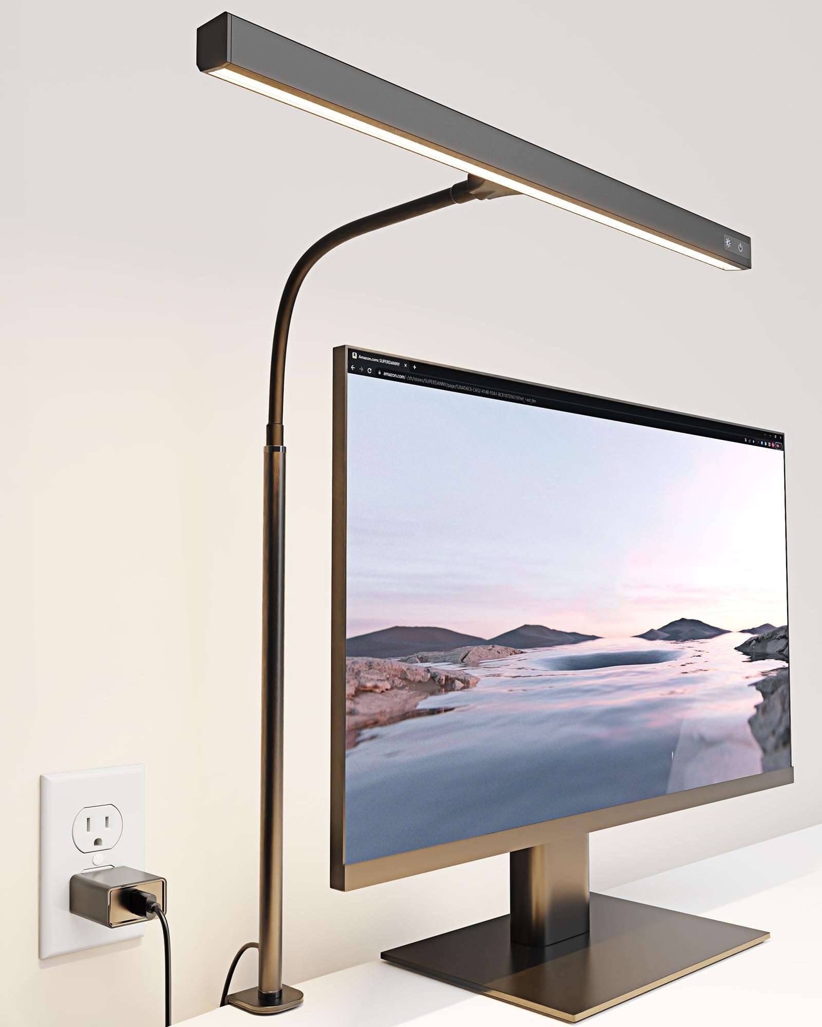 SUPERDANNY LED Desk Lamp for Office Home, Eye-Caring Desk Light with Adjustable Gooseneck, 12W Touch Control Dimmable Brightness, Architect Clamp Lamp with USB Adapter for Reading Study Workbench - Image 1