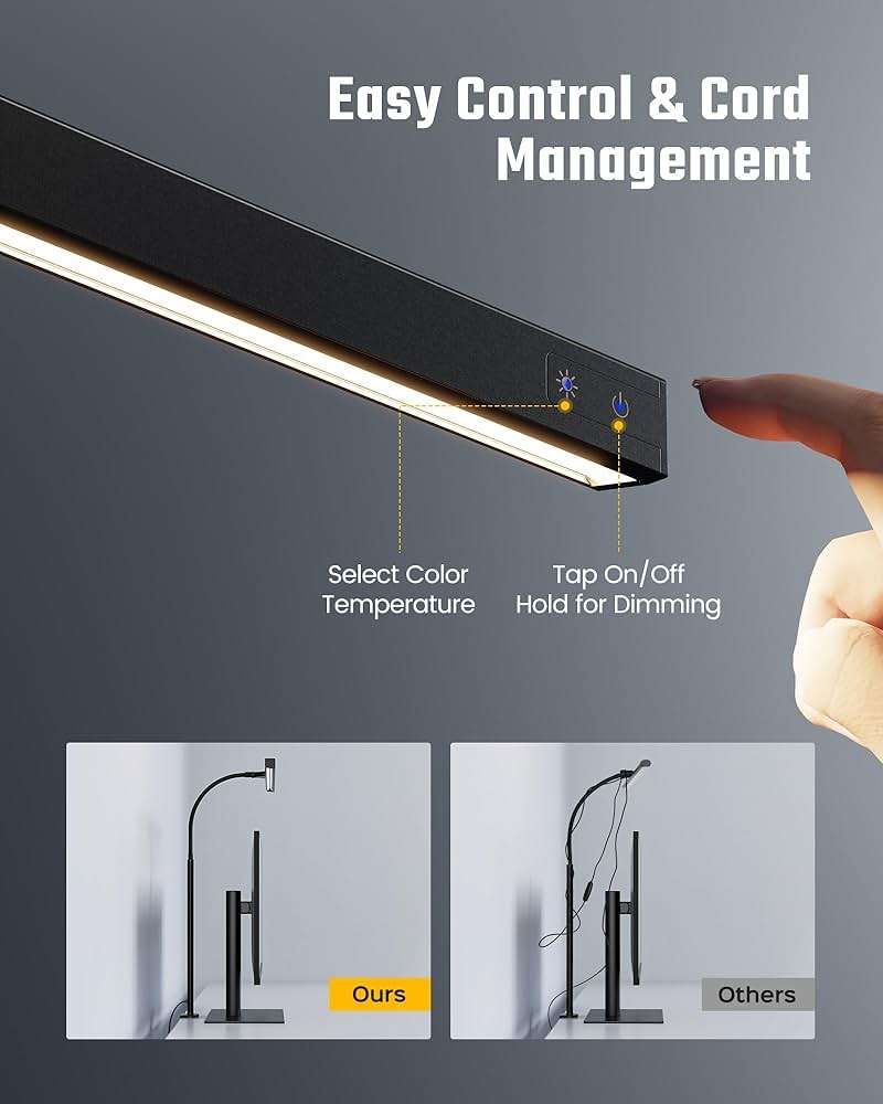 SUPERDANNY LED Desk Lamp for Office Home, Eye-Caring Desk Light with Adjustable Gooseneck, 12W Touch Control Dimmable Brightness, Architect Clamp Lamp with USB Adapter for Reading Study Workbench - Image 3