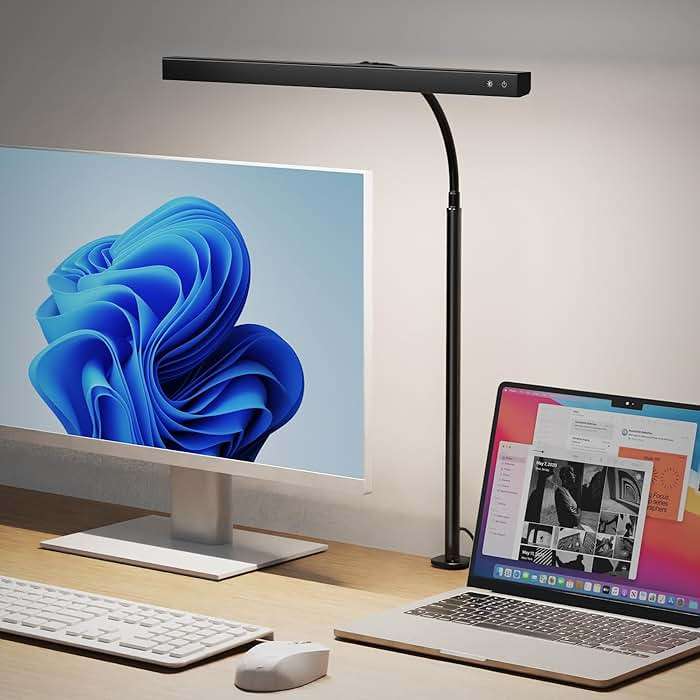 SUPERDANNY LED Desk Lamp for Office Home, Eye-Caring Desk Light with Adjustable Gooseneck, 12W Touch Control Dimmable Brightness, Architect Clamp Lamp with USB Adapter for Reading Study Workbench - Image 9