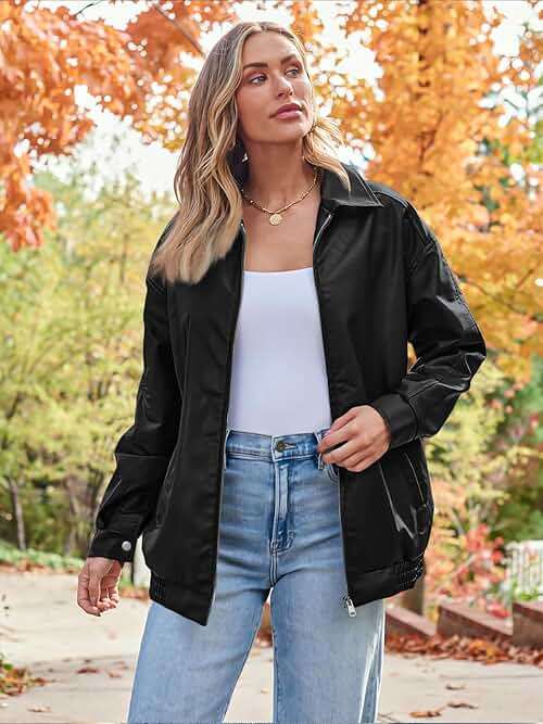 AUTOMET Women's Oversized Faux Leather Jacket Boyfriend Biker Moto Coat Lightweight Fall Bomber Outerwear - Image 3