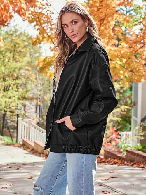 AUTOMET Women's Oversized Faux Leather Jacket Boyfriend Biker Moto Coat Lightweight Fall Bomber Outerwear - Image 4