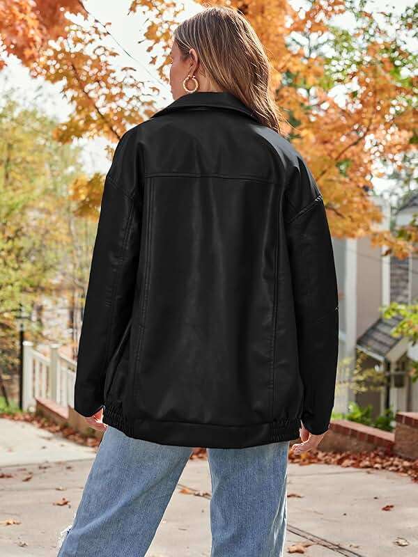 AUTOMET Women's Oversized Faux Leather Jacket Boyfriend Biker Moto Coat Lightweight Fall Bomber Outerwear - Image 5