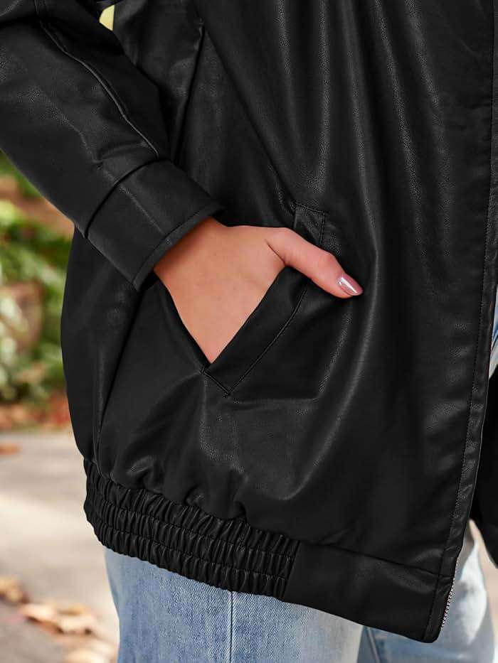 AUTOMET Women's Oversized Faux Leather Jacket Boyfriend Biker Moto Coat Lightweight Fall Bomber Outerwear - Image 6