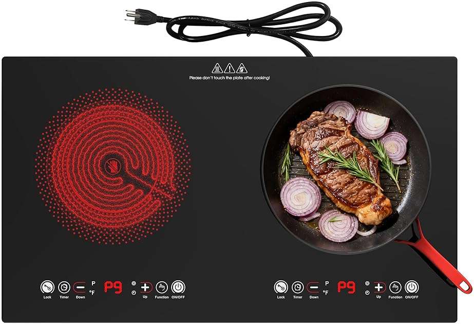 Electric Cooktop, 24 Inch 2 Burner Cooktop 110V, Built-in and Countertop Stove Top Plug in, 2400W Electric Stove, Compatible for All Cookware,Timer & Kid Safety Lock - Image 1