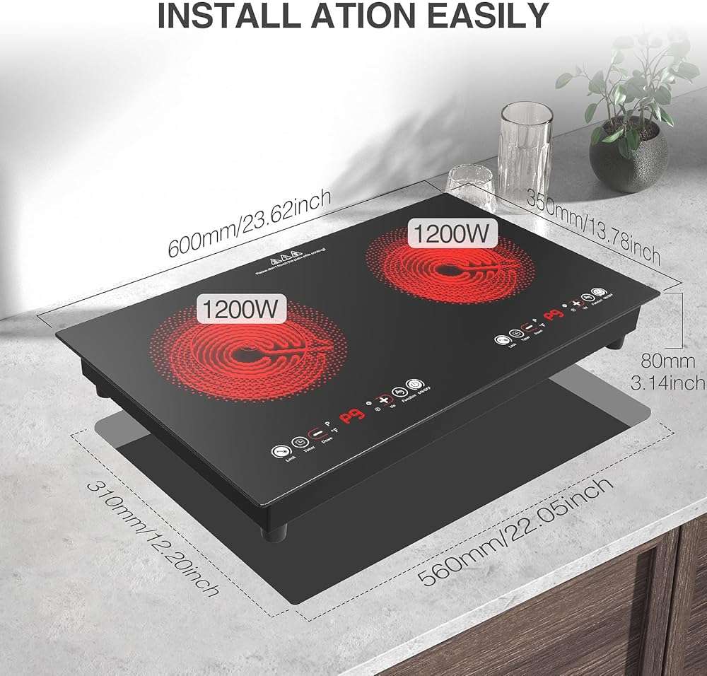 Electric Cooktop, 24 Inch 2 Burner Cooktop 110V, Built-in and Countertop Stove Top Plug in, 2400W Electric Stove, Compatible for All Cookware,Timer & Kid Safety Lock - Image 2