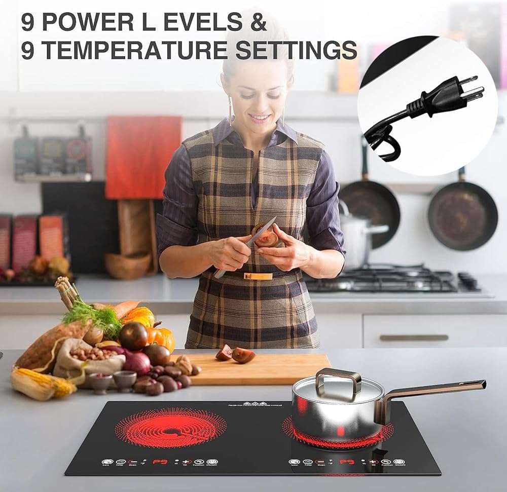 Electric Cooktop, 24 Inch 2 Burner Cooktop 110V, Built-in and Countertop Stove Top Plug in, 2400W Electric Stove, Compatible for All Cookware,Timer & Kid Safety Lock - Image 3