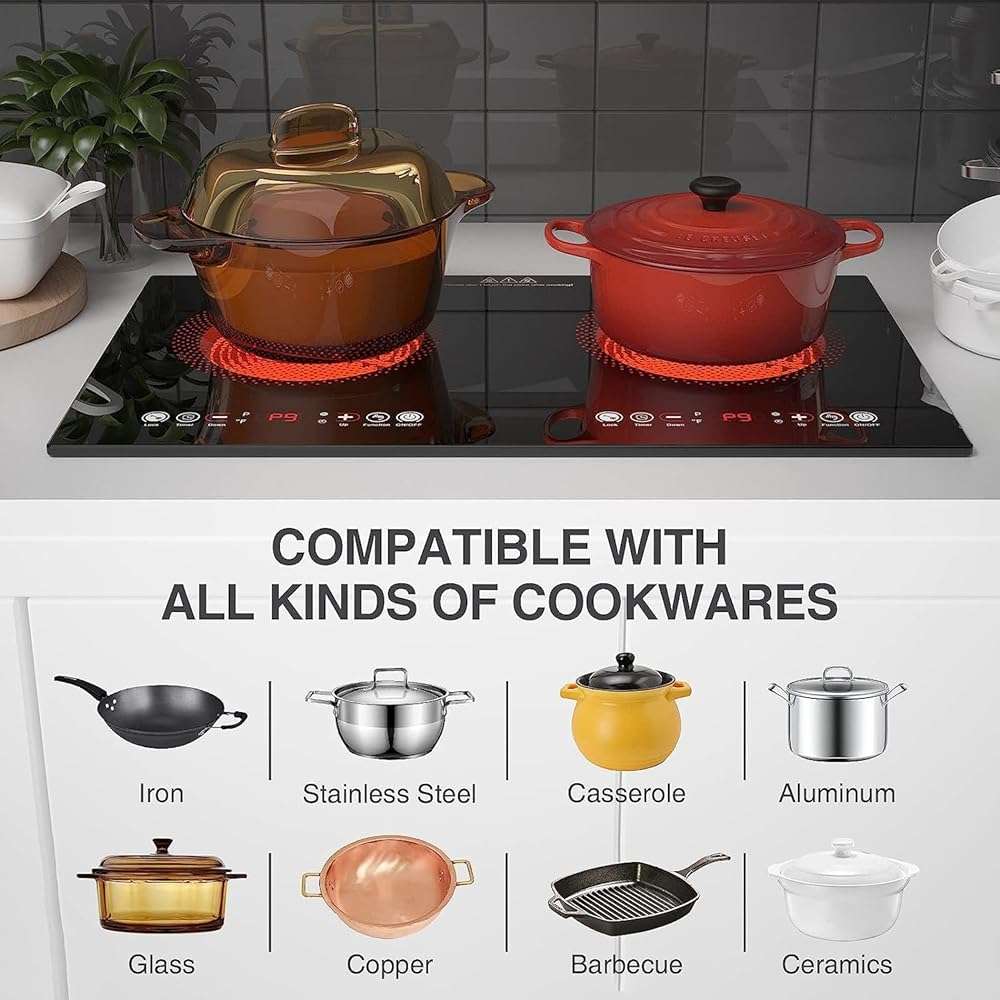 Electric Cooktop, 24 Inch 2 Burner Cooktop 110V, Built-in and Countertop Stove Top Plug in, 2400W Electric Stove, Compatible for All Cookware,Timer & Kid Safety Lock - Image 5