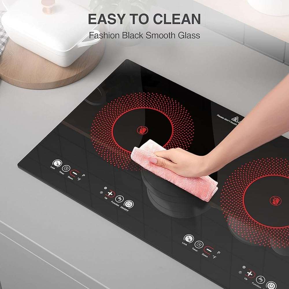 Electric Cooktop, 24 Inch 2 Burner Cooktop 110V, Built-in and Countertop Stove Top Plug in, 2400W Electric Stove, Compatible for All Cookware,Timer & Kid Safety Lock - Image 7