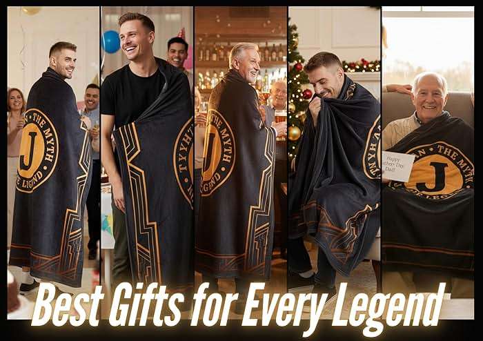 InnoBeta Gifts for Men, Initial Mens Gifts for Him, Birthday Gift Ideas, Mens Blanket, 300gsm Flannel Throw Blanket Gift for Dad, Grandpa, Husband, 50"x 65", G - Image 3