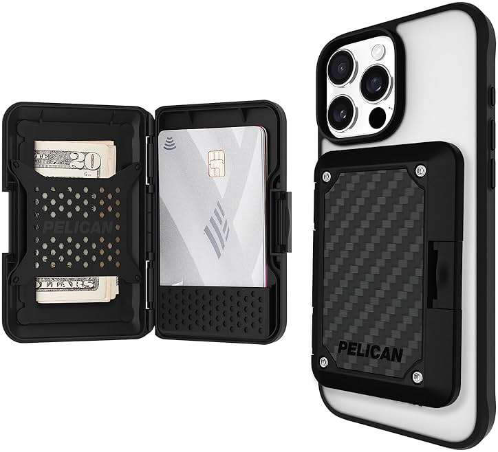 Pelican iPhone MagSafe Wallet with RFID Blocking - Military STD Snap-On Magnetic Phone Wallet for Cash and Phone Card Holder - Detachable Card Holder for iPhone Pro Max 17/16/15/14/13/Pixel 10 - Black - Image 1