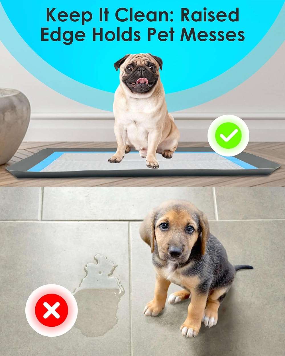 TidyFriend Puppy Pad Holder Tray Fits for 11.5” x 17” Wee Wee Pee Pads - Stable Grip, Raised Edges, Quick-Wipe Silicone Surface Dog Potty Tray Holder for Indoor Flooring Protection (Grey) - Image 4