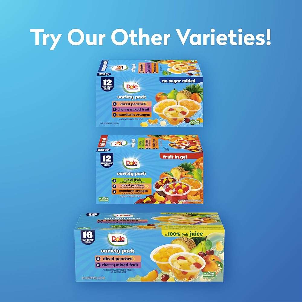 Dole Diced Peaches, Mandarin Oranges, and Cherry Mixed Fruit in 100% Juice Variety Pack - Dole Fruit Bowls Snacks - 4 oz Bowls - 12 Pack - Image 6