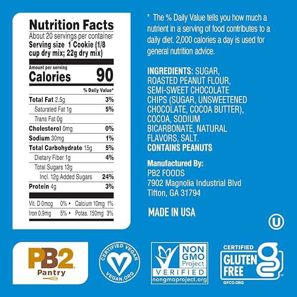 PB2 Pantry Double Chocolate Chip Cookie Mix - 16oz Jar | Certified Vegan, Gluten Free, Non-GMO, 4g Plant Protein Per Cookie - Image 2