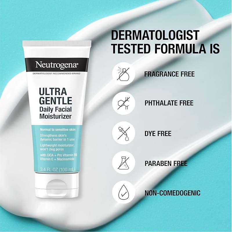 Neutrogena Face Moisturizer Ultra Gentle Daily Face Moisturizer for Sensitive Skin with Vitamin B3, Pro-Vitamin B5, and Vitamin E, Hydrating Moisturizer, 3.4 fl oz - Image 8