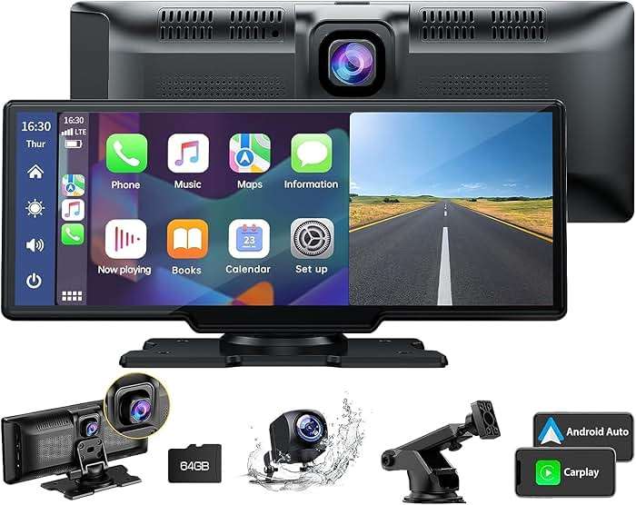 LAMTTO 9.26" Wireless Carplay and Android Auto with 2.5K Dash Cam, 1080P Backup Camera, Portable Touchscreen GPS Navigation for Car, Car Stereo Receiver with Bluetooth,AirPlay,AUX,FM,Googel,Siri - Image 1