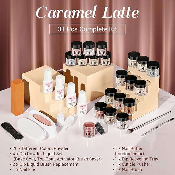 AZUREBEAUTY 31 Pcs Dip Powder Nail Kit 20 Colors Glitter Nude Brown Pink White Gray Dip Powder Liquid Set with Top/Base Coat Activator for French Nails Art Manicure DIY Salon Women Valentine's Gift - Image 6