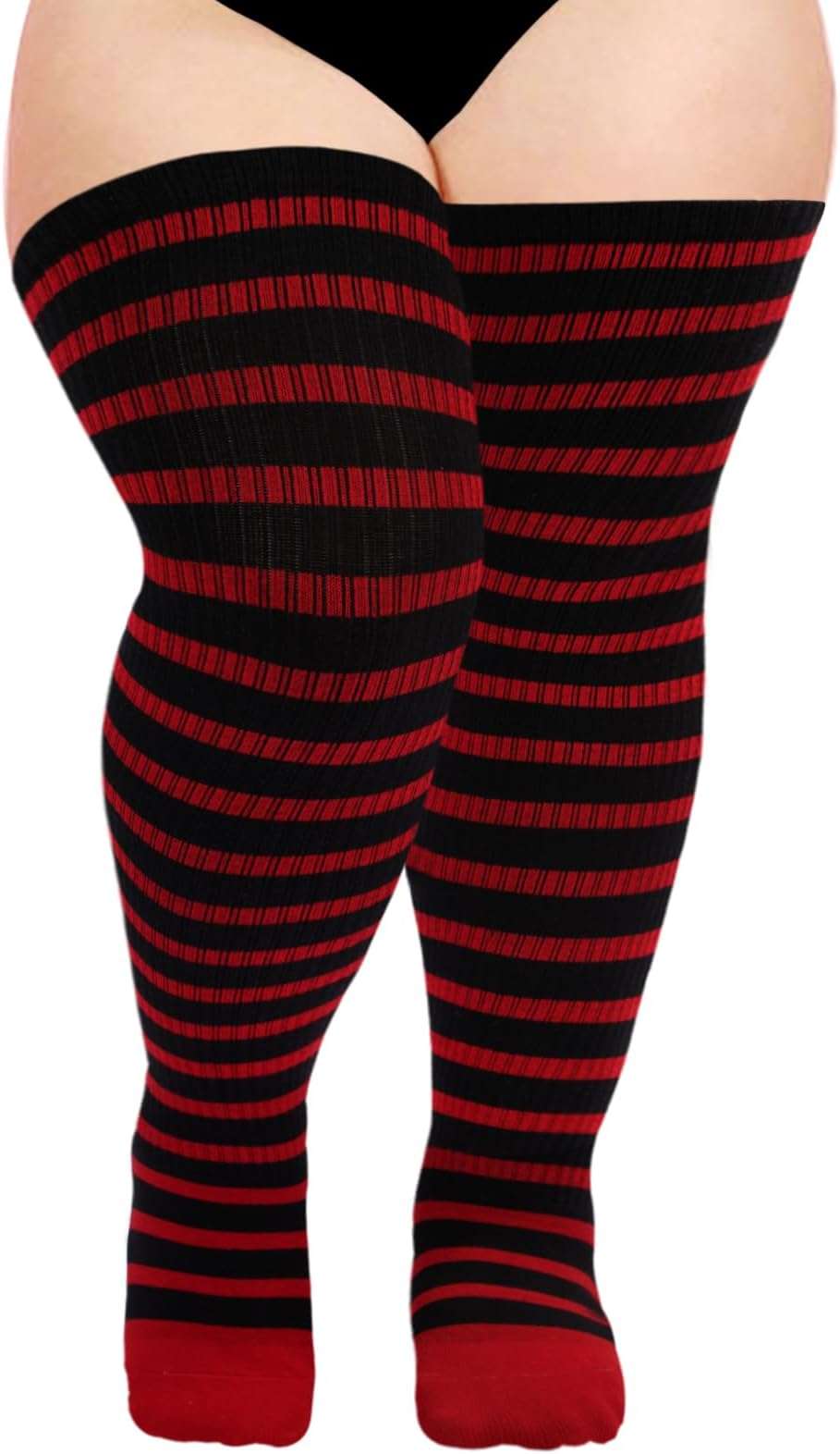 Moon Wood Plus Size Thigh High Socks for Women Knit Cotton Extra Long Striped Over the Knee High Socks Leg Warmers - Image 1