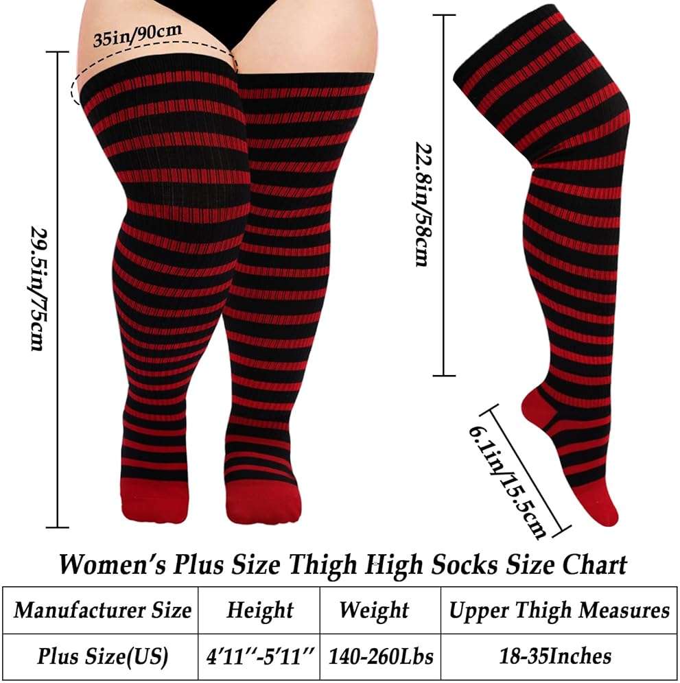 Moon Wood Plus Size Thigh High Socks for Women Knit Cotton Extra Long Striped Over the Knee High Socks Leg Warmers - Image 2