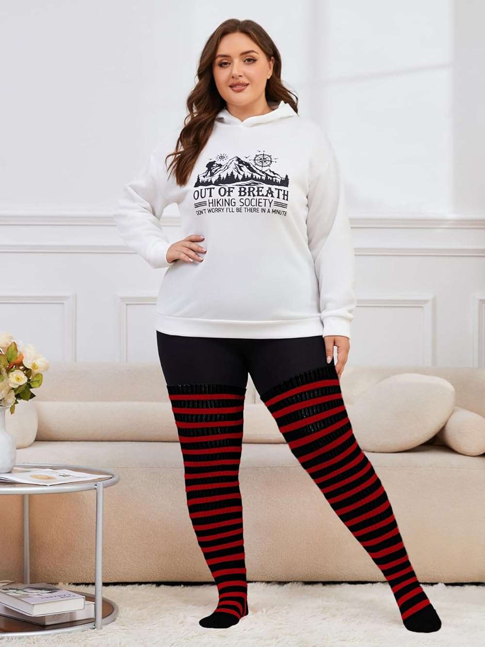 Moon Wood Plus Size Thigh High Socks for Women Knit Cotton Extra Long Striped Over the Knee High Socks Leg Warmers - Image 5