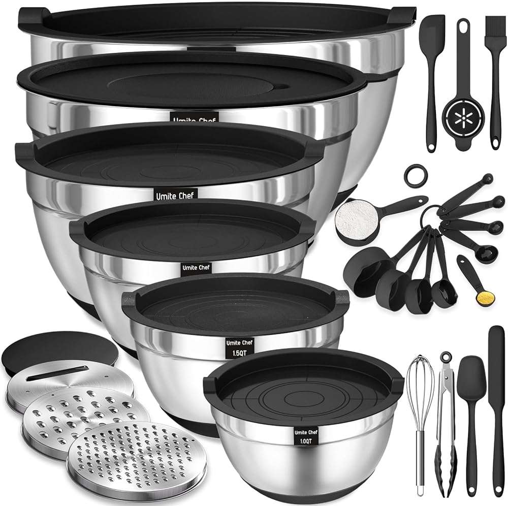 Thickened Heavy-Duty 26pcs Stainless Steel Bowl, Mixing Bowl Set with Lid, Grater Attachment, Non-Slip Bottom and Kitchen Gadget Set, Sizes 7, 4, 2.5, 2.0, 1.5, 1QT, Ideal for Mixing and Serving - Image 1