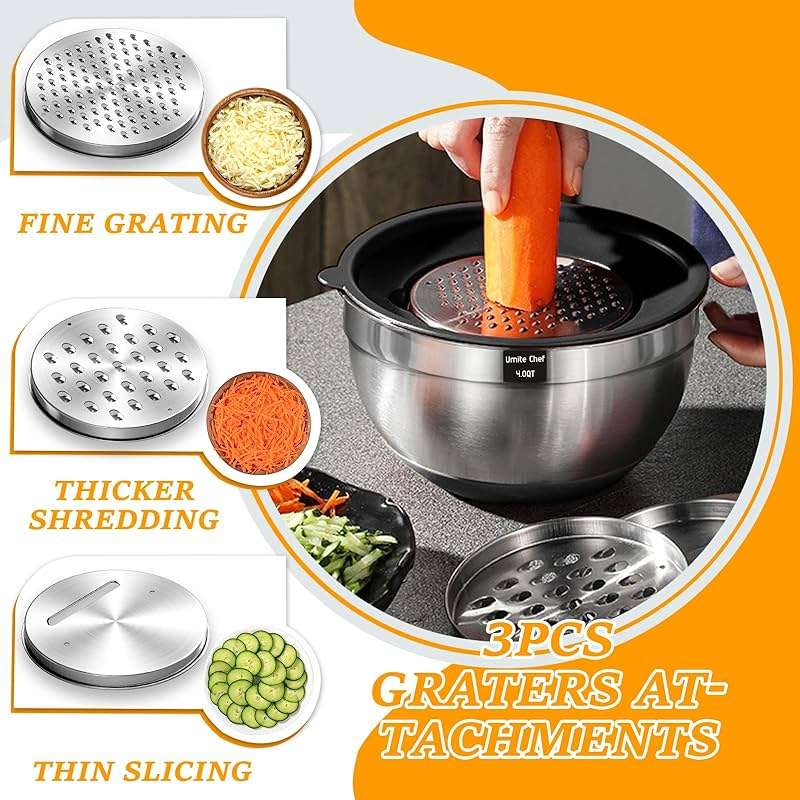Thickened Heavy-Duty 26pcs Stainless Steel Bowl, Mixing Bowl Set with Lid, Grater Attachment, Non-Slip Bottom and Kitchen Gadget Set, Sizes 7, 4, 2.5, 2.0, 1.5, 1QT, Ideal for Mixing and Serving - Image 3