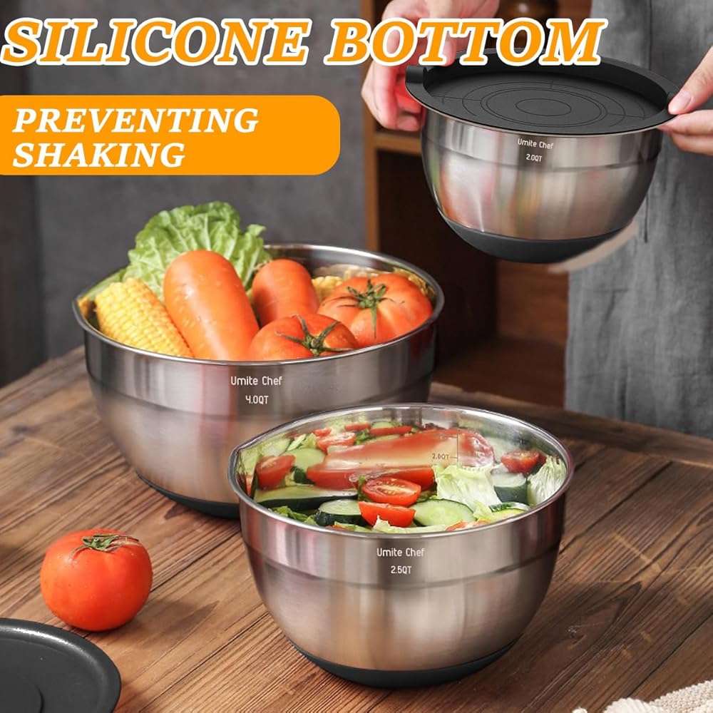 Thickened Heavy-Duty 26pcs Stainless Steel Bowl, Mixing Bowl Set with Lid, Grater Attachment, Non-Slip Bottom and Kitchen Gadget Set, Sizes 7, 4, 2.5, 2.0, 1.5, 1QT, Ideal for Mixing and Serving - Image 4
