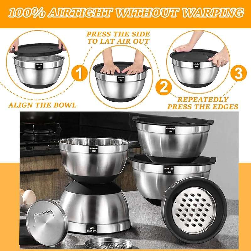 Thickened Heavy-Duty 26pcs Stainless Steel Bowl, Mixing Bowl Set with Lid, Grater Attachment, Non-Slip Bottom and Kitchen Gadget Set, Sizes 7, 4, 2.5, 2.0, 1.5, 1QT, Ideal for Mixing and Serving - Image 7