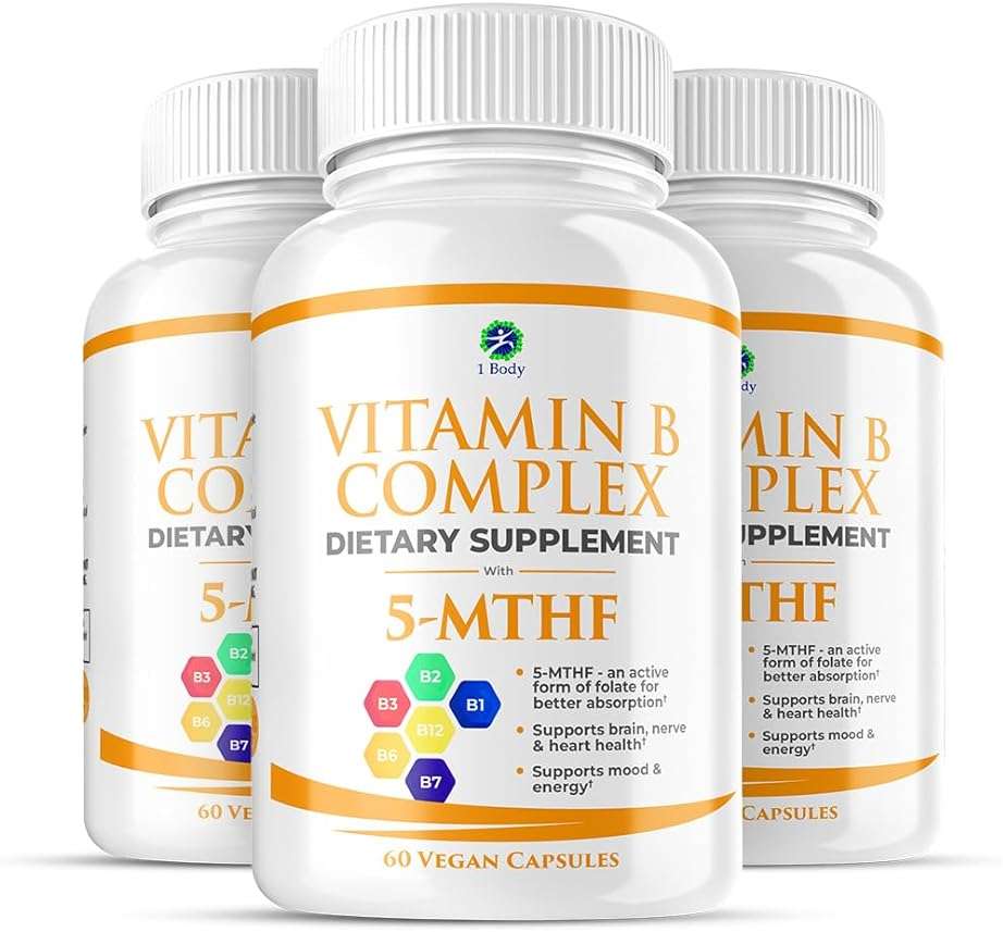 1 Body Vitamin B Complex 3 Pack – Bioavailable B Vitamins with 5-MTHF Folate, B1, B2, B5, B6, Methyl B12, Niacin & Biotin – Non-GMO, Vegan, Made in USA - Image 1