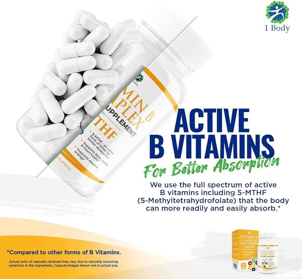1 Body Vitamin B Complex 3 Pack – Bioavailable B Vitamins with 5-MTHF Folate, B1, B2, B5, B6, Methyl B12, Niacin & Biotin – Non-GMO, Vegan, Made in USA - Image 3