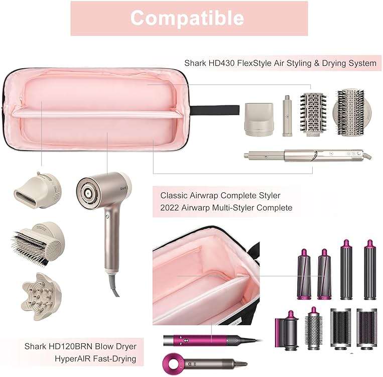 Leudes Hair Tools Travel Bag for Shark Flexstyle Carrying Case Portable Shark Hair Air Wrap Dryer Case Waterproof Dustproof Flat Curling Iron Travel Organizer (Black) - Image 4