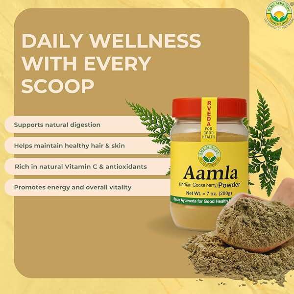 BASIC AYURVEDA Amla Powder | 7.05 Oz (200g) | 100% Raw & Natural Indian Gooseberry (Amalaki) for Hair, Skin & Immunity | No Additives | Ideal for Smoothies, DIY Masks, Herbal Use & Wellness - Image 2
