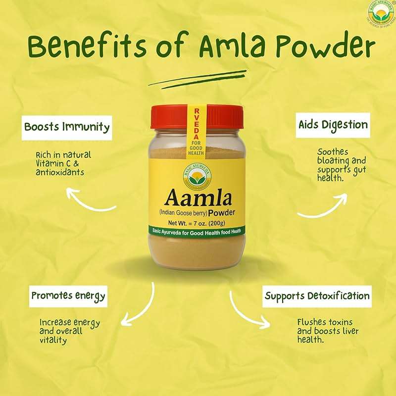 BASIC AYURVEDA Amla Powder | 7.05 Oz (200g) | 100% Raw & Natural Indian Gooseberry (Amalaki) for Hair, Skin & Immunity | No Additives | Ideal for Smoothies, DIY Masks, Herbal Use & Wellness - Image 4