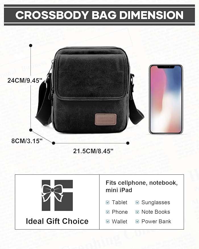 Small Crossbody Bag for Men,Canvas Messenger Shoulder Bags Crossbody Satchel Bag Men's Side Bags Over the Shoulder Purse - Image 2