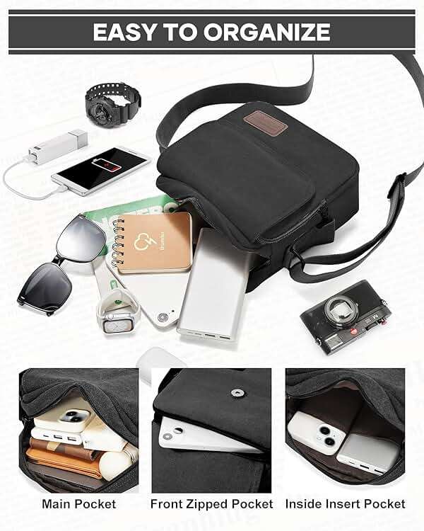 Small Crossbody Bag for Men,Canvas Messenger Shoulder Bags Crossbody Satchel Bag Men's Side Bags Over the Shoulder Purse - Image 5