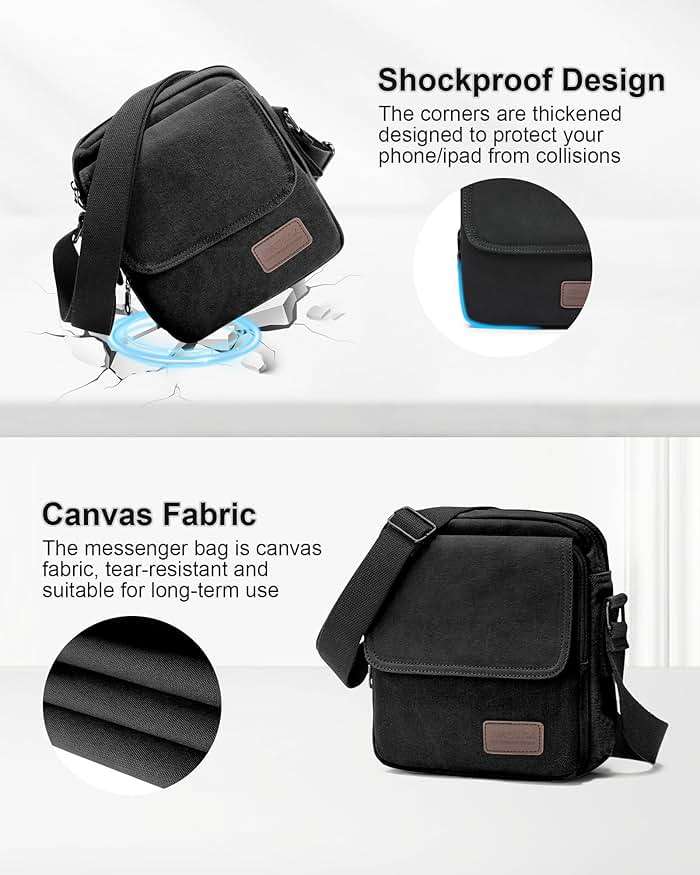 Small Crossbody Bag for Men,Canvas Messenger Shoulder Bags Crossbody Satchel Bag Men's Side Bags Over the Shoulder Purse - Image 7