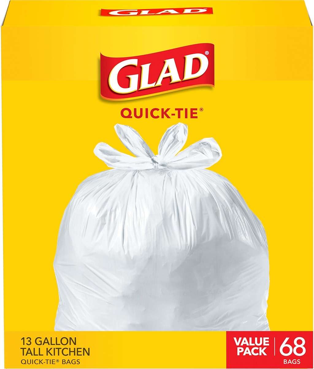 Glad Tall Kitchen Trash Bags 13 Gallon, Unscented Garbage Bags, Quick-Tie, 68 Count - Image 1