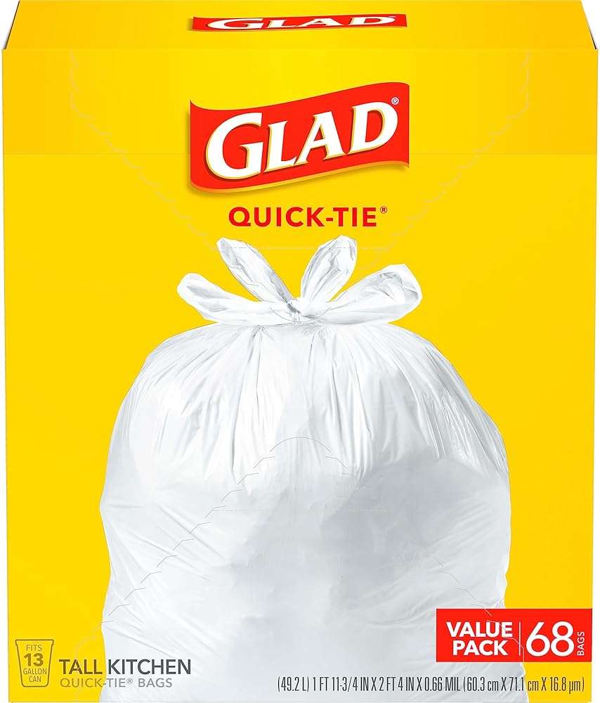 Glad Tall Kitchen Trash Bags 13 Gallon, Unscented Garbage Bags, Quick-Tie, 68 Count - Image 4