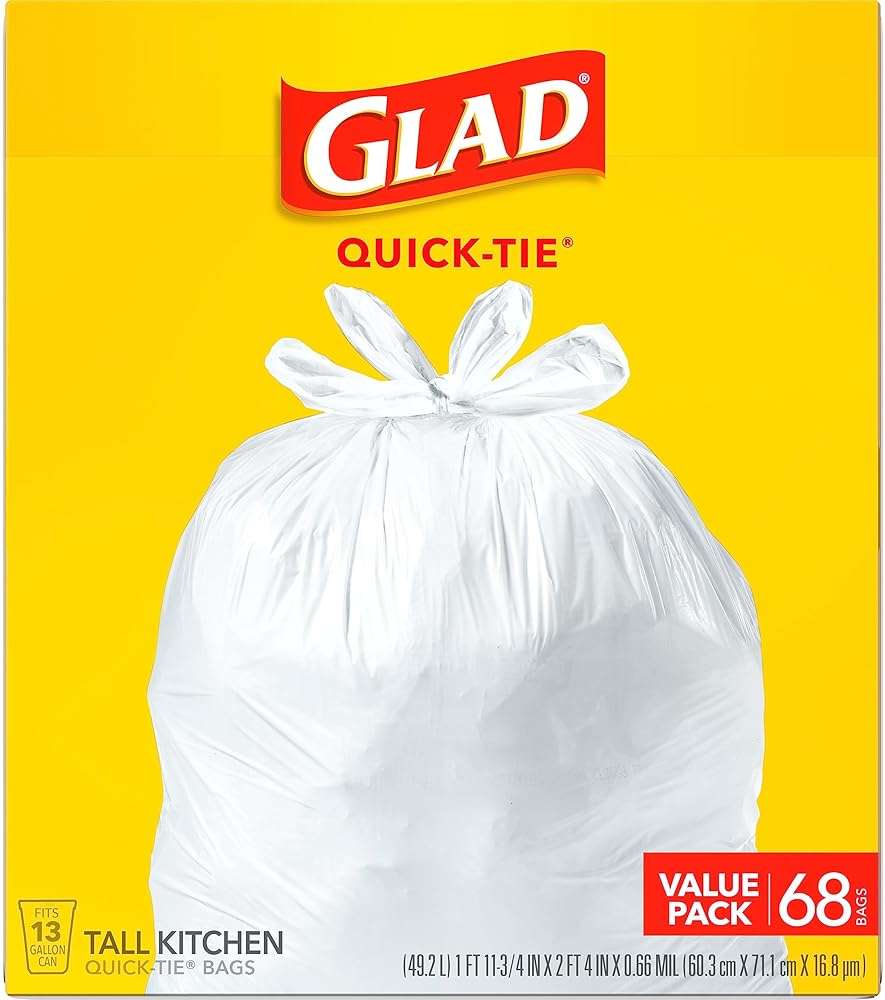 Glad Tall Kitchen Trash Bags 13 Gallon, Unscented Garbage Bags, Quick-Tie, 68 Count - Image 5