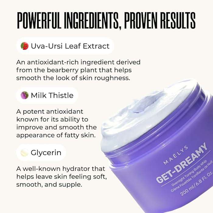 MAËLYS GET-DREAMY Overnight Toning Whip - Cellulite Cream & Skin Tightening Support with Milk Thistle + Uva-Ursi - Moisturizing Body Cream in a Whipped Texture (6.8 Fl Oz) - Image 5
