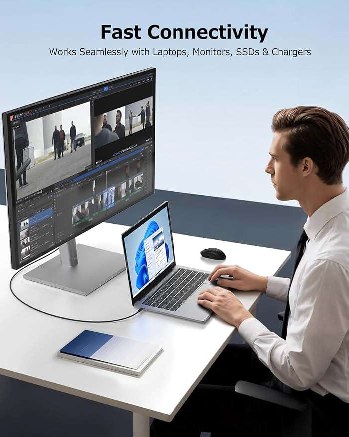 Cable Matters 20Gbps Right Angle USB C Cable - 6ft, Supports Up to [8K@30Hz / 4K@120Hz Video, 240W Charging, 20Gbps Data Transfer] 90 Degree USB C Cable, Right-Angle USBC to USBC Cord - Image 6