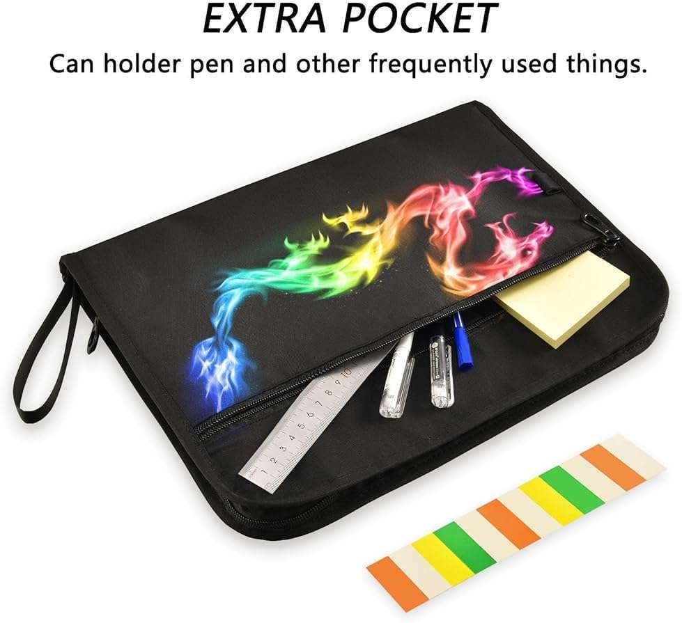 Fire Rainbow Dragon Expanding File Folder, 13 Pockets Accordion File Organizer with Sticky Labels Zipper Portable A4 Document Organizer for Home Office School Supplies - Image 2