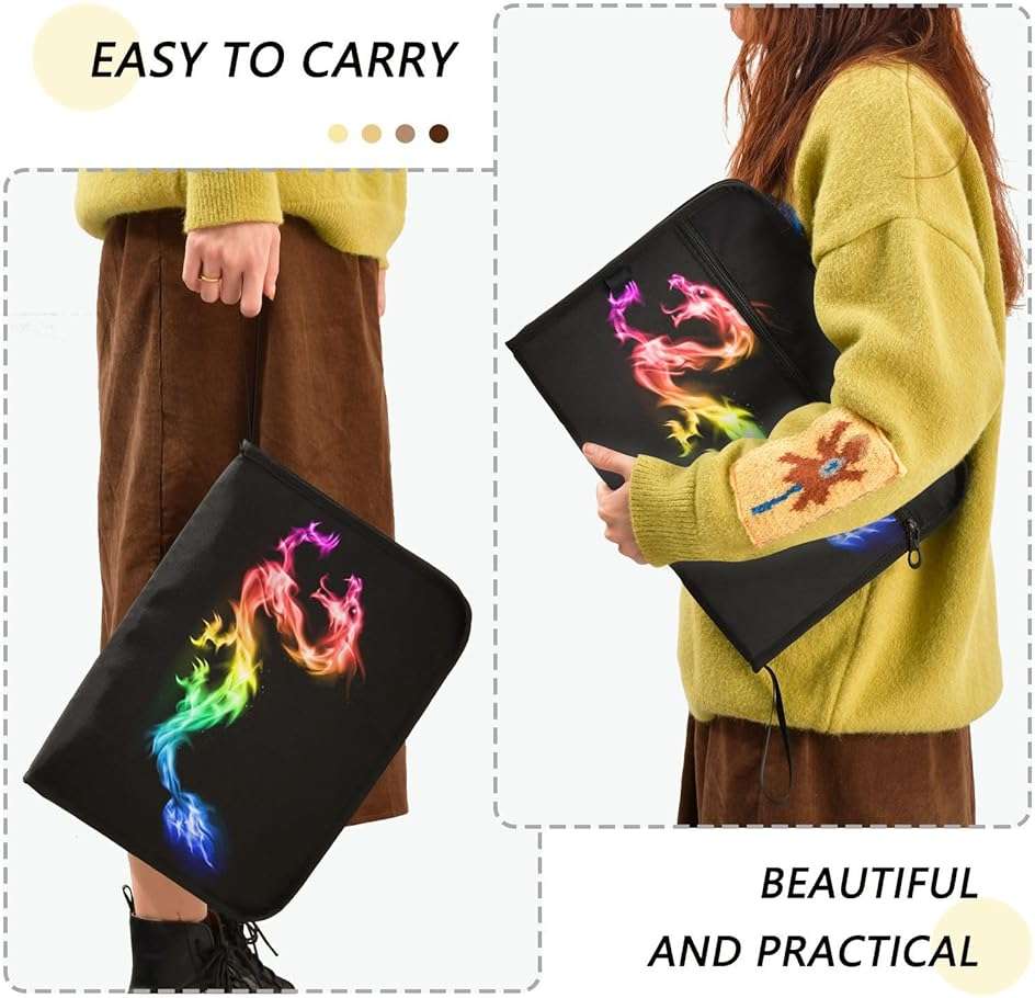 Fire Rainbow Dragon Expanding File Folder, 13 Pockets Accordion File Organizer with Sticky Labels Zipper Portable A4 Document Organizer for Home Office School Supplies - Image 4