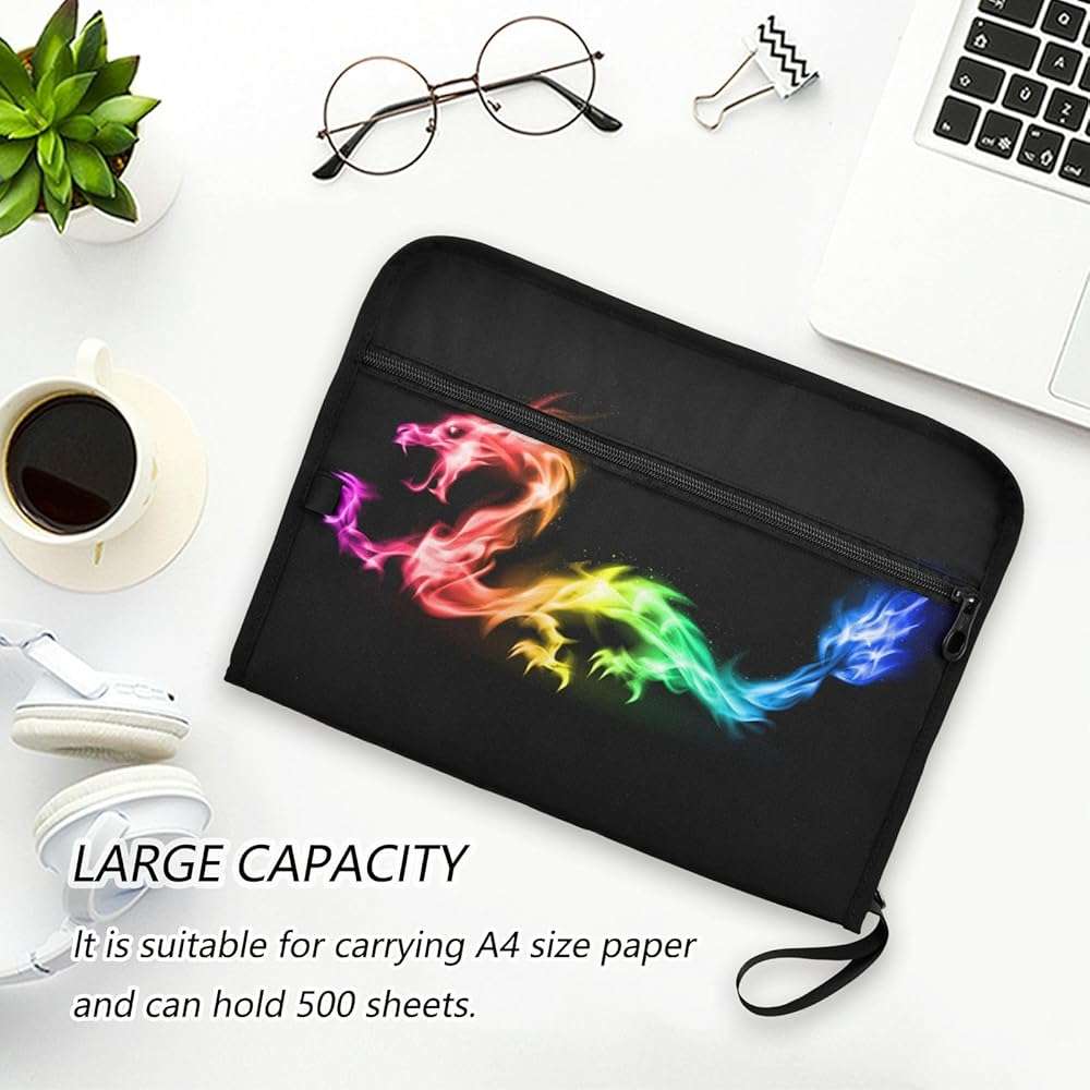 Fire Rainbow Dragon Expanding File Folder, 13 Pockets Accordion File Organizer with Sticky Labels Zipper Portable A4 Document Organizer for Home Office School Supplies - Image 6